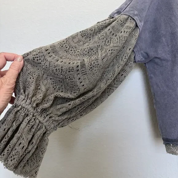 Oli Hali Lace Sleeve Top Boho Oversized Crochet Balloon Sleeve L romantic - Picture 4 of 6